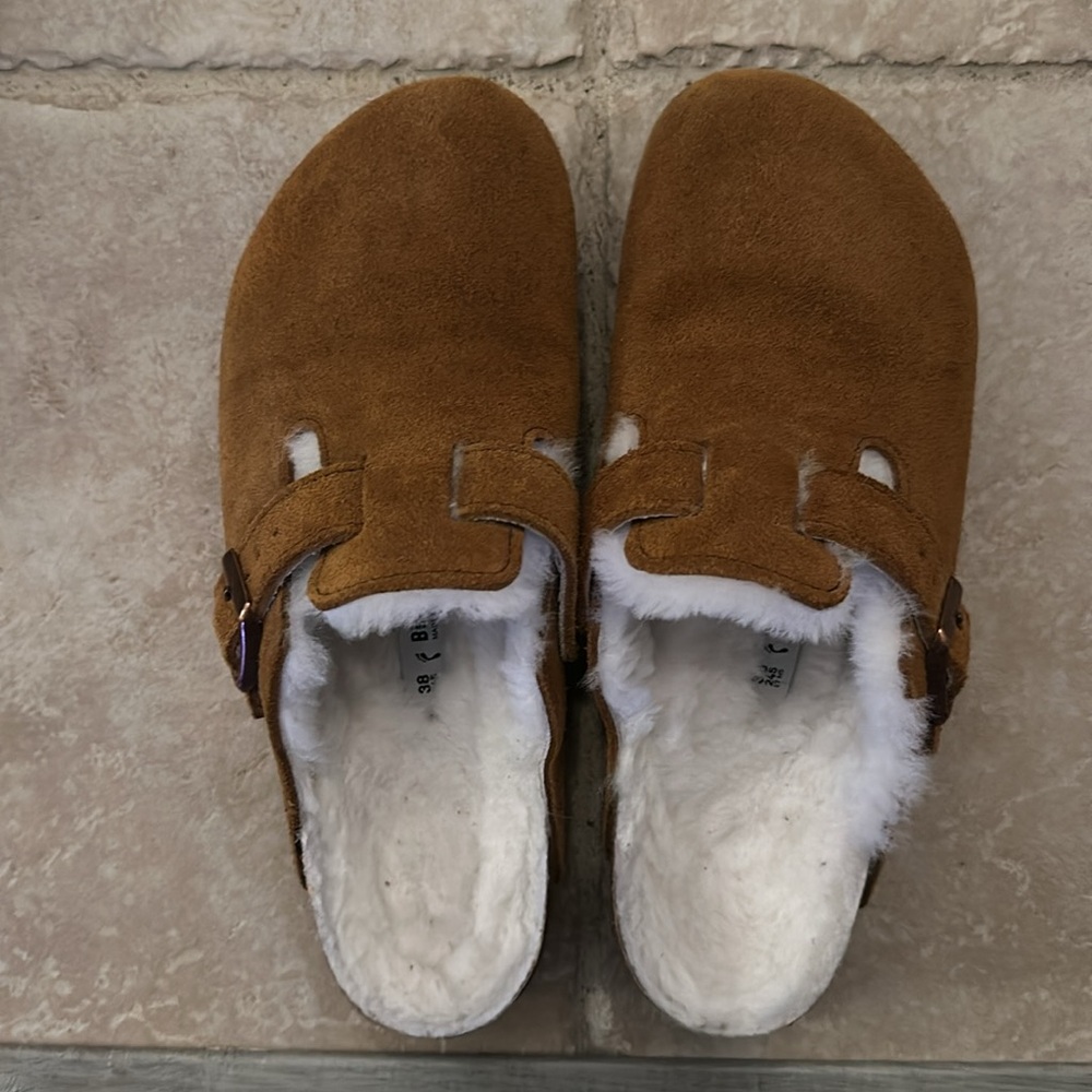 Birkenstock Boston Shearling Suede Leather Mink EU 38 / US 7-7.5, Med/Narrow EUC